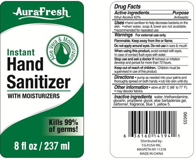 Image Of Label (Aurafresh Hand Sanitizer(aloe Vera And Moisturizers  ) 8 Oz)